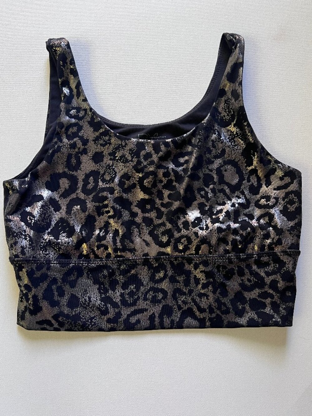 DYI Elevate Longline Sports Bra in Black Foil Leopard Print Medium